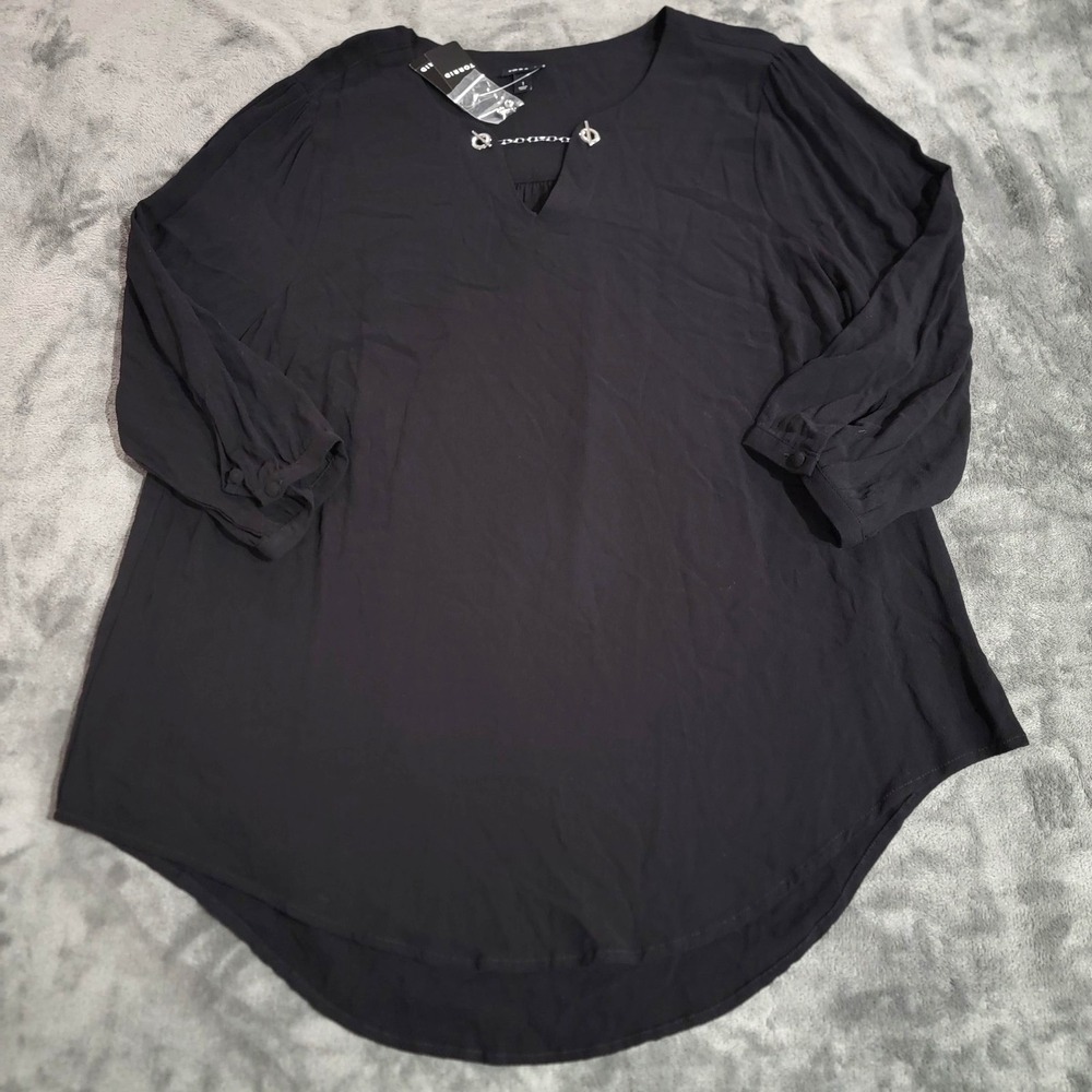 Torrid Blouse Women 1X 14-16 Black Crepe Chainlink Long Sleeve Minimalist NWT